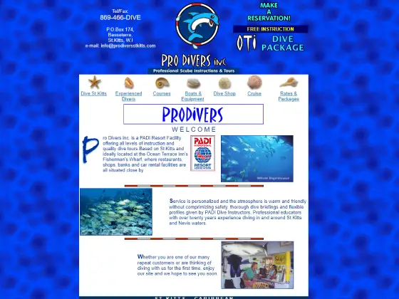 Pro Divers St KItts original website in 2002 Our original 2002 Website